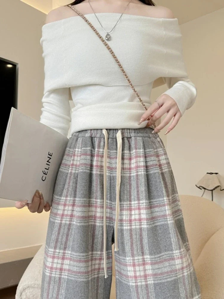 Stuttgart | Dames Oversized Geruite Broek | Zwart