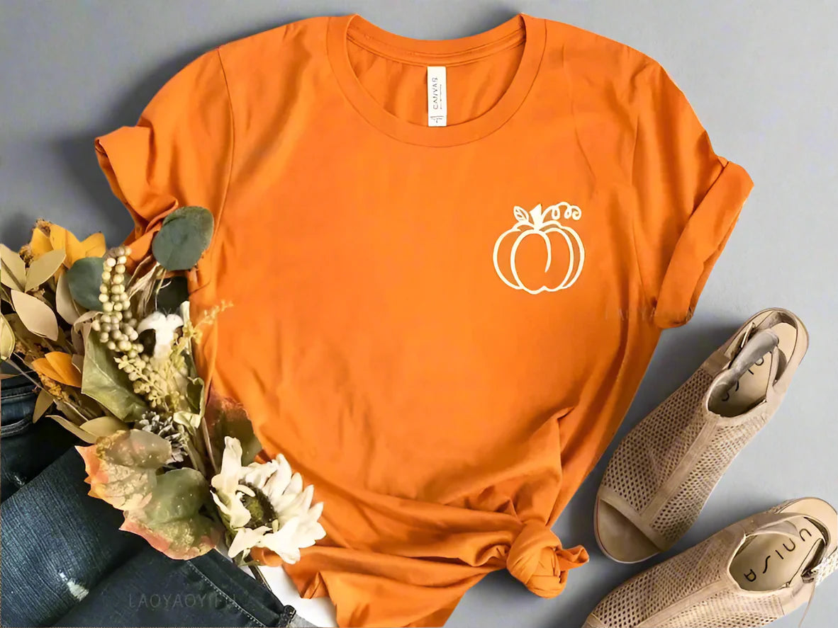 Mila | Kawaii maglietta autunnale con stampa di zucca per donna | Arancione
