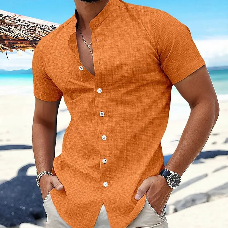 Luca | Camisa de lino para hombre con mangas cortas | Naranja