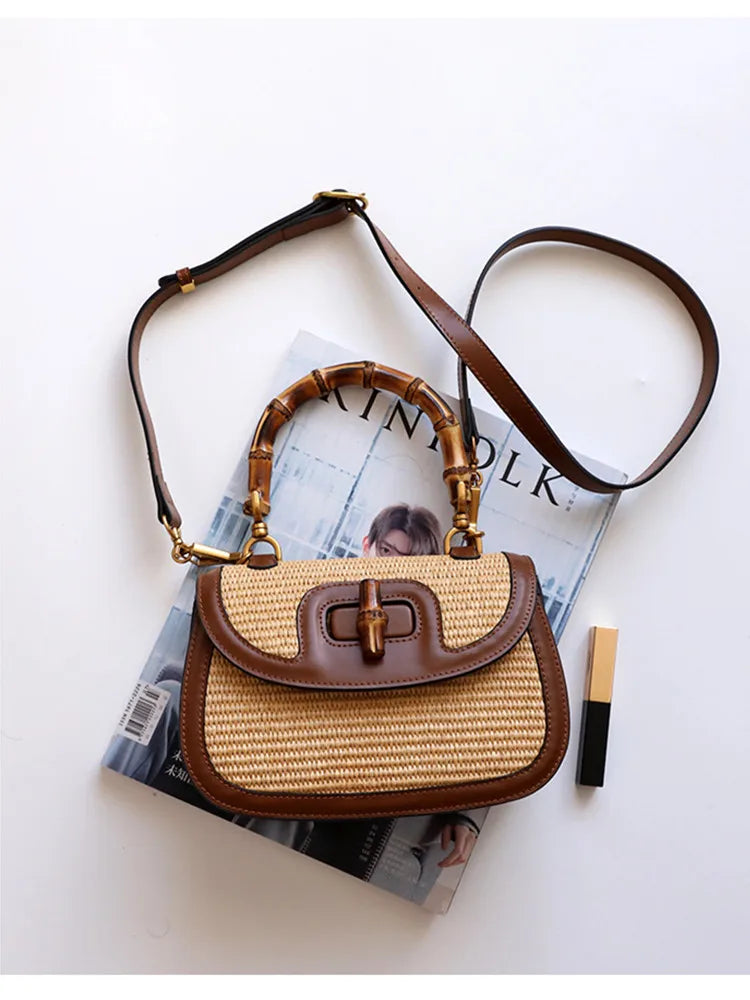 Cognac Bambus Eleganz Handtasche