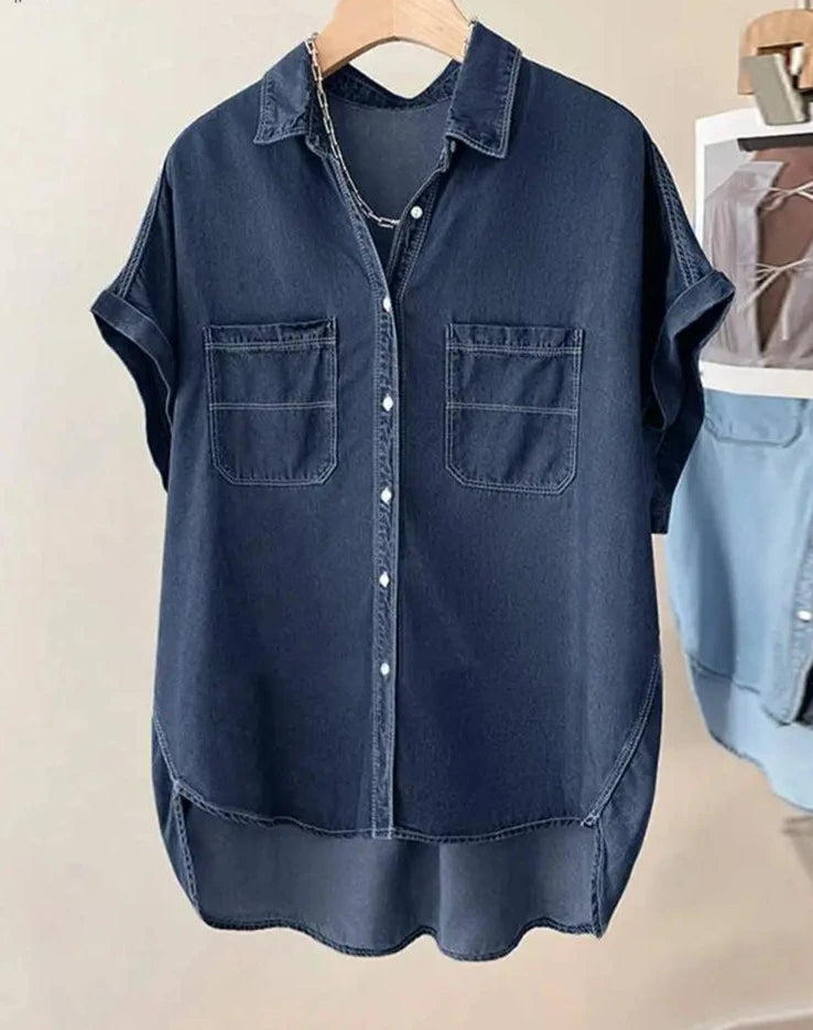 Siera Moda kurze Ärmel Denim Bluse