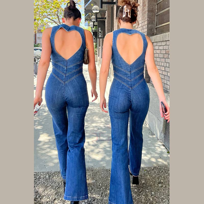 Velanora - Bodycon hard denim jumpsuit with open back