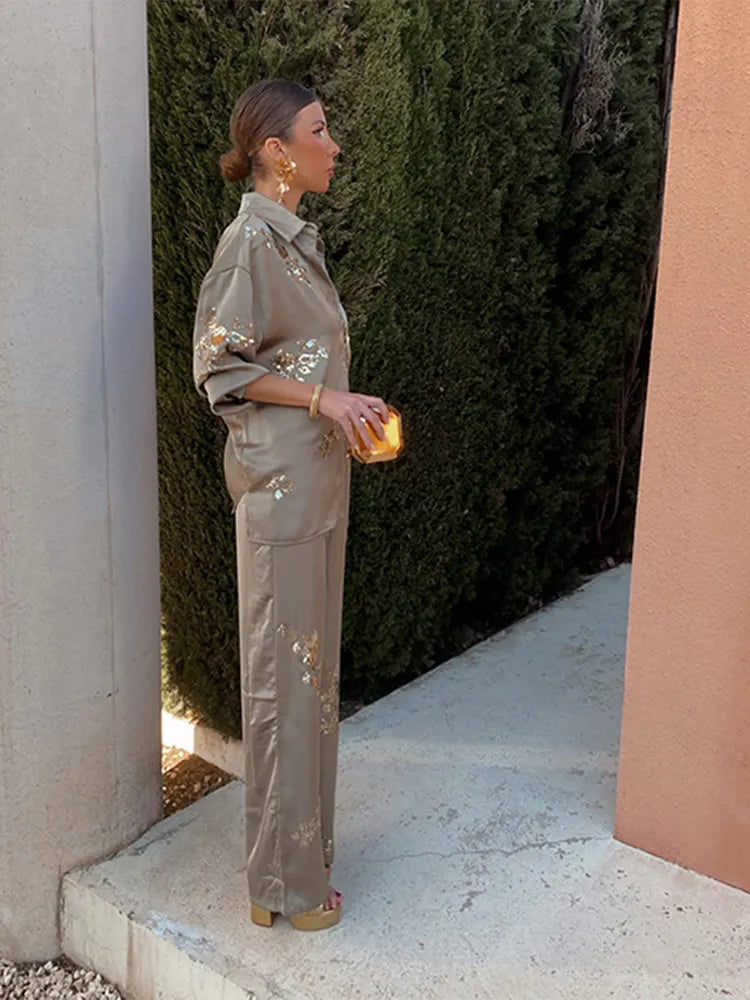 Ensemble pantalon et blouse de luxe Lune d'Argent