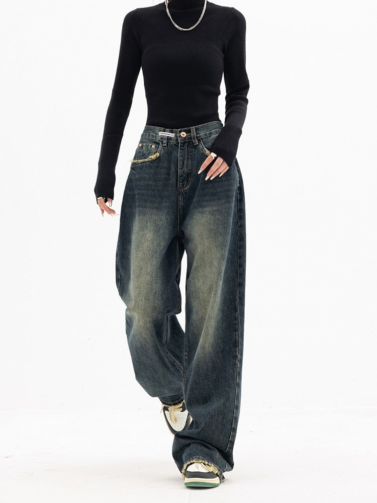 VELANORA- Y2K Jeans - Dames Vintage Streetwear Koreaans Baggy Jeans