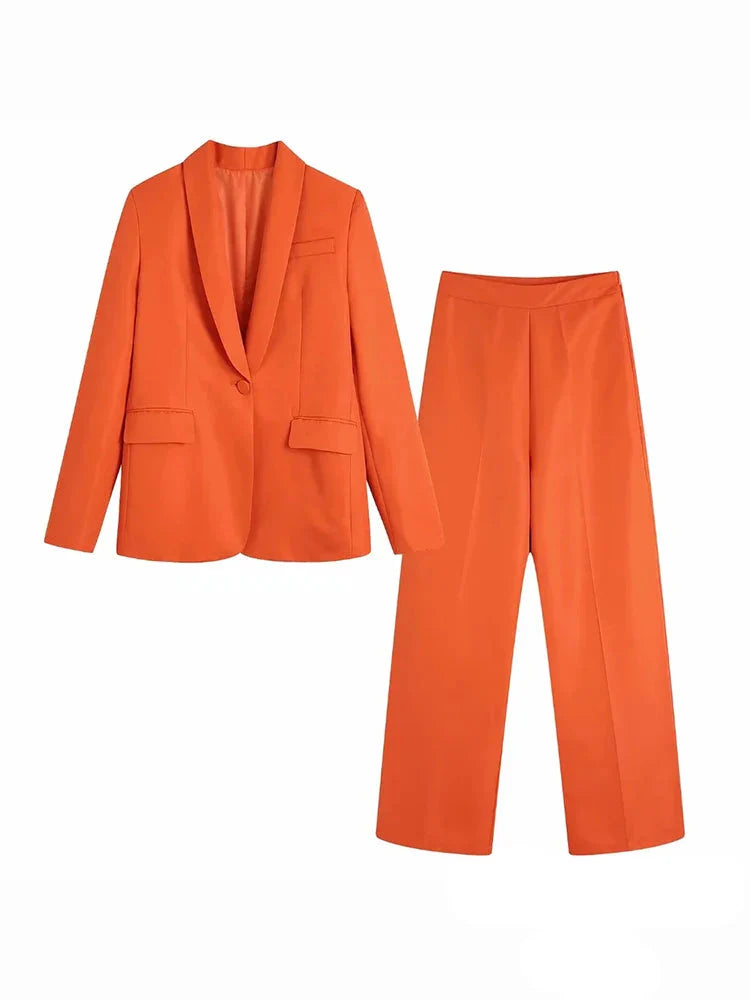 Valeria | Losse vintage blazer met V-hals voor dames | Oranje