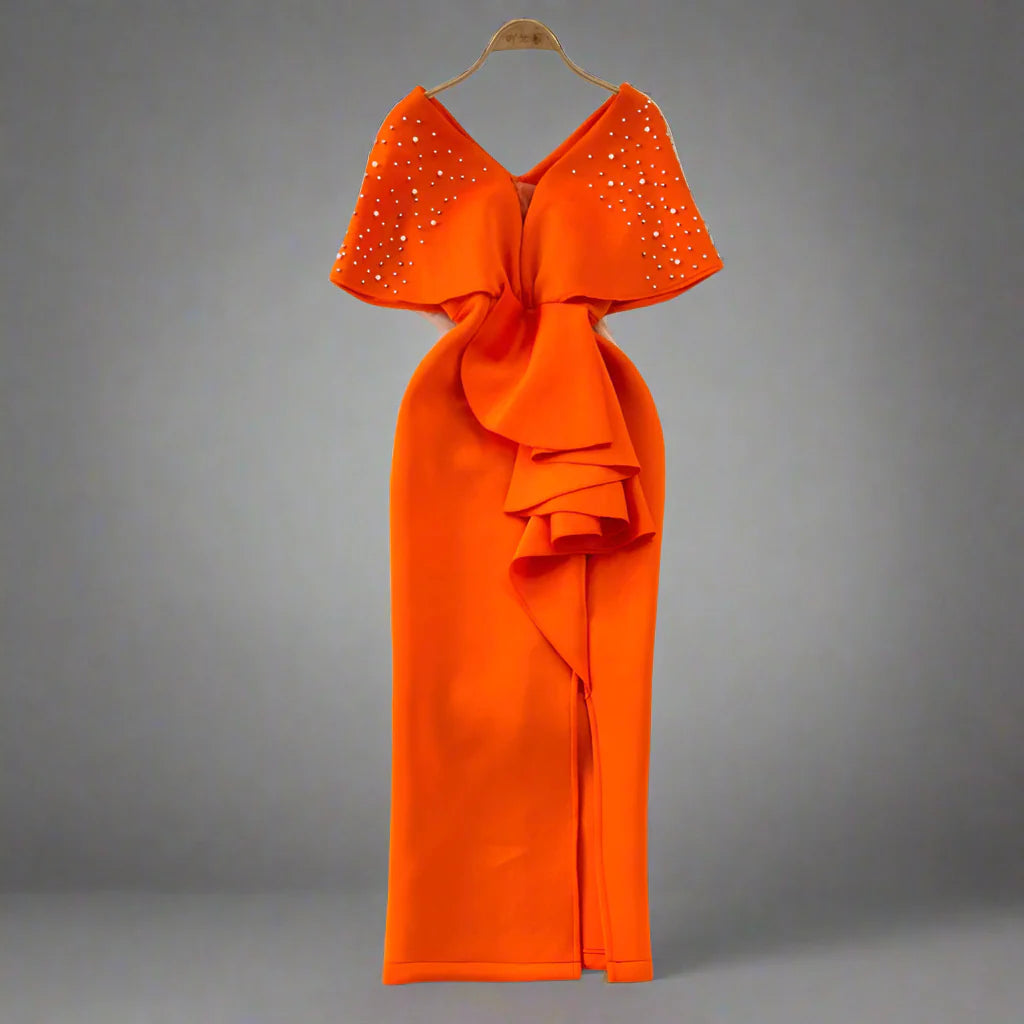 Amara | Mouwloze vintage A-lijn avondjurk voor dames | Oranje