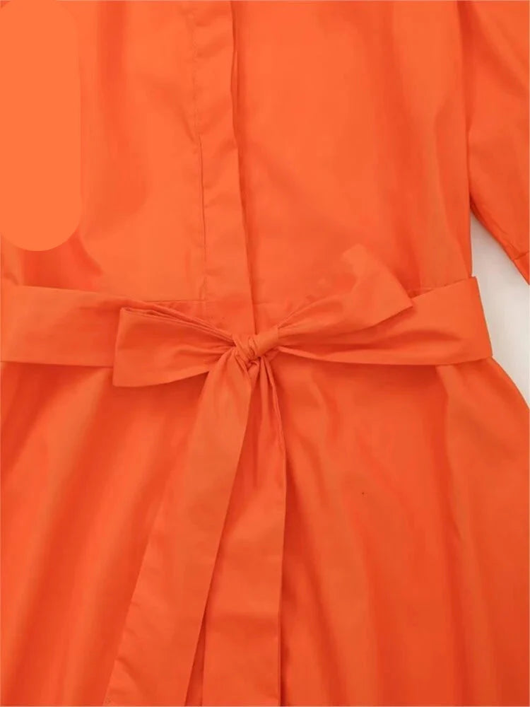 Noa | Kurzes Sommerkleid mit Gürtel für Damen | Orange