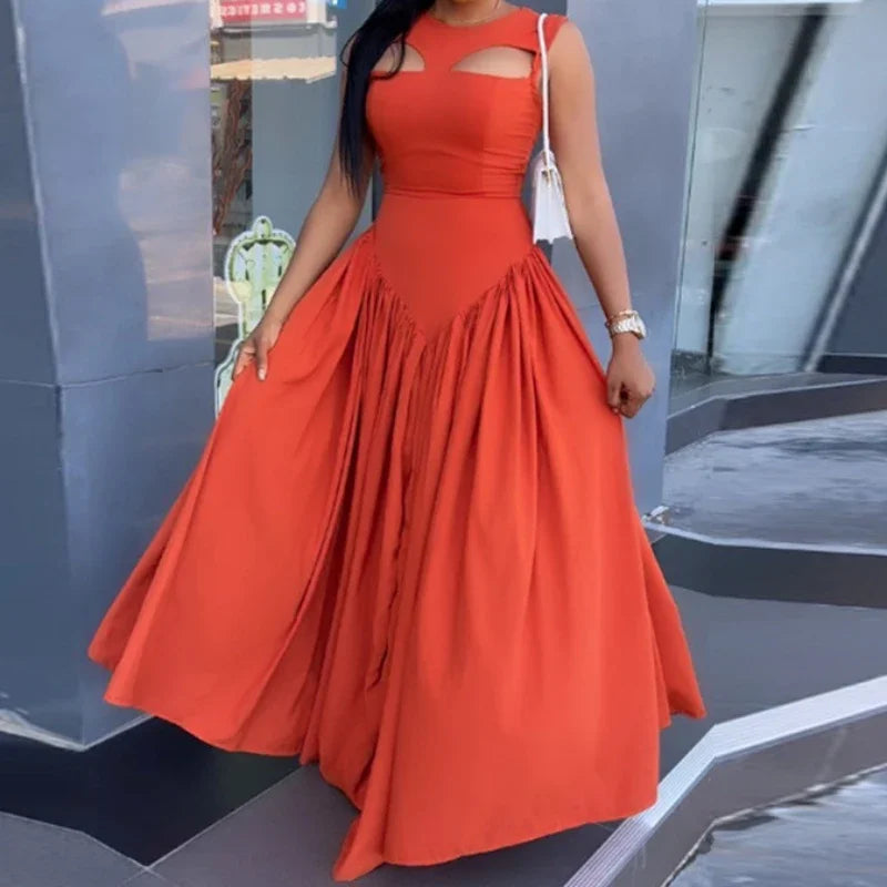 Sienna | Lockeres Boho-Maxikleid mit hoher Taille für Damen | Orange