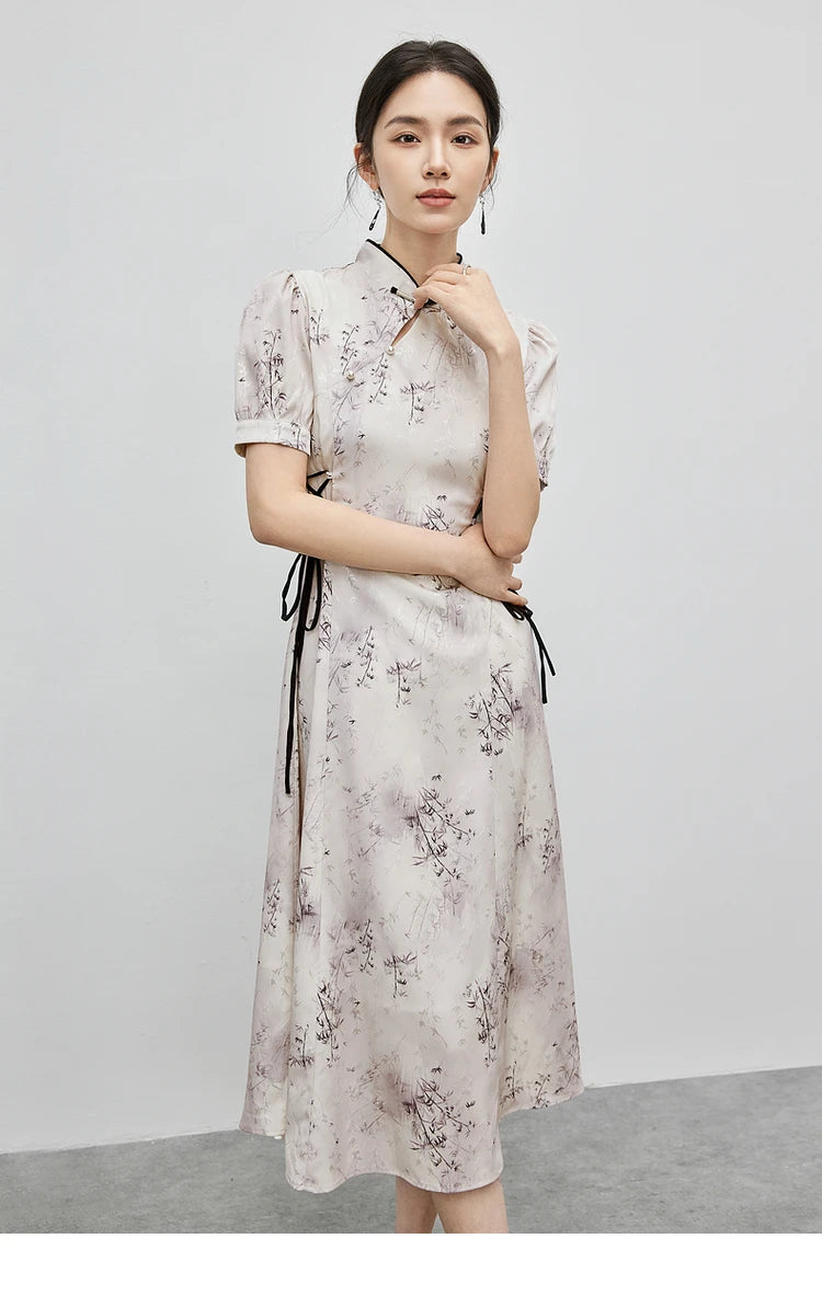 Eleganza Couture Geprinte Midi Qipao Zomerjurk