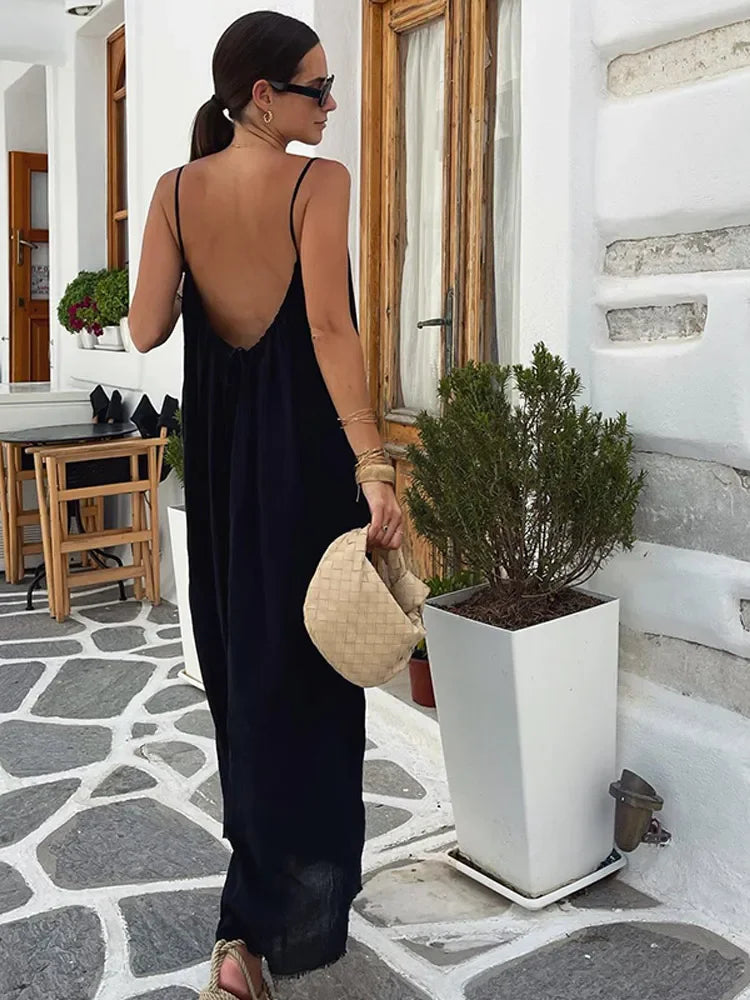 Zomerse Backless Spaghettiband Maxi Jurk