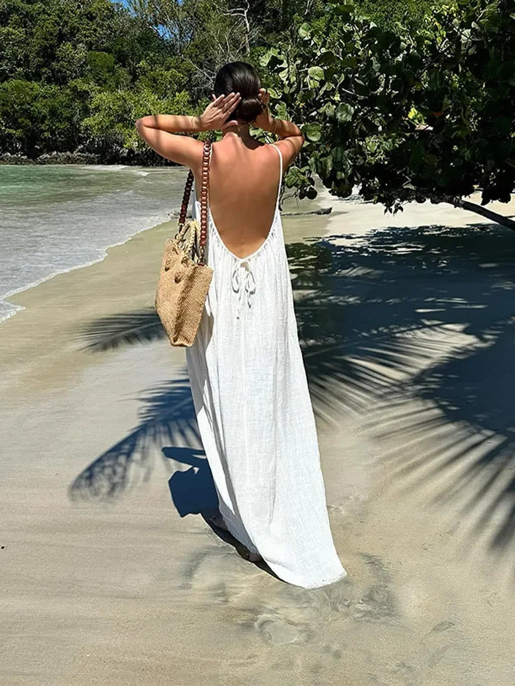 Zomerse Backless Spaghettiband Maxi Jurk