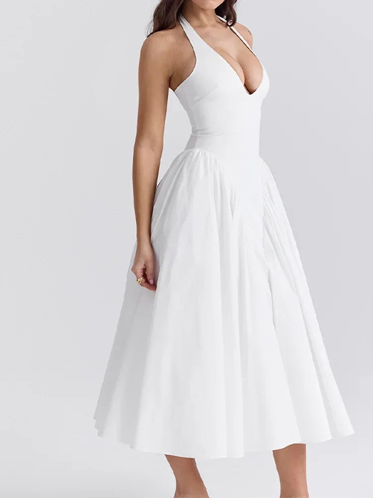 Luxurious Deep V-Neck Split Pleated Dress