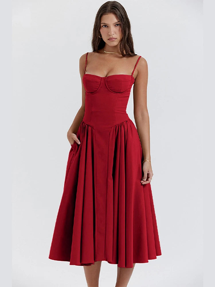 Luxurious Deep V-Neck Split Pleated Dress