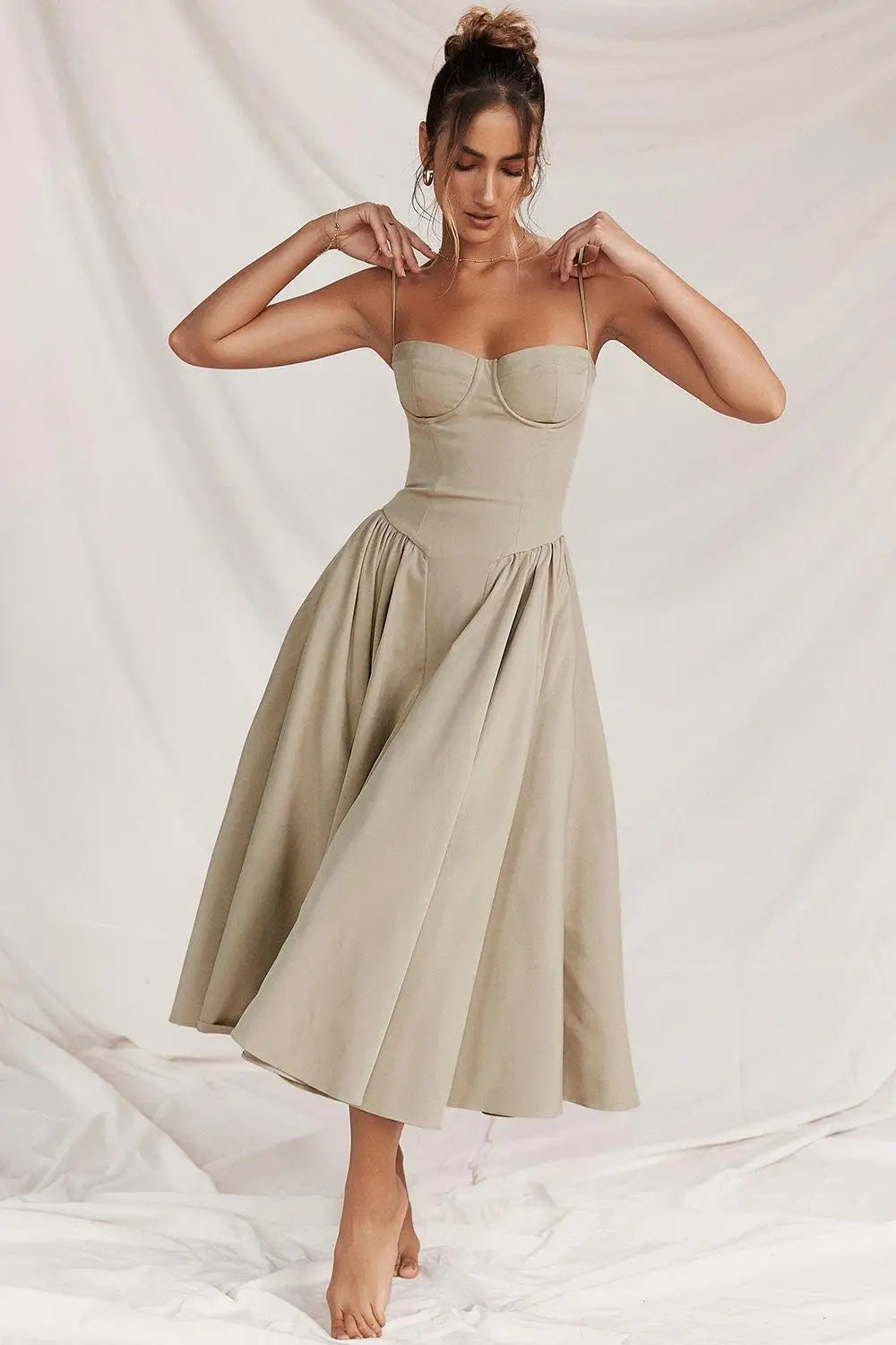 Luxurious Deep V-Neck Split Pleated Dress