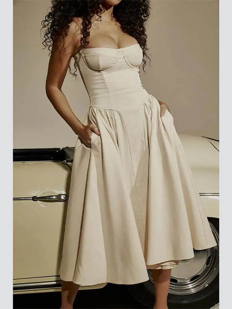 Luxurious Deep V-Neck Split Pleated Dress