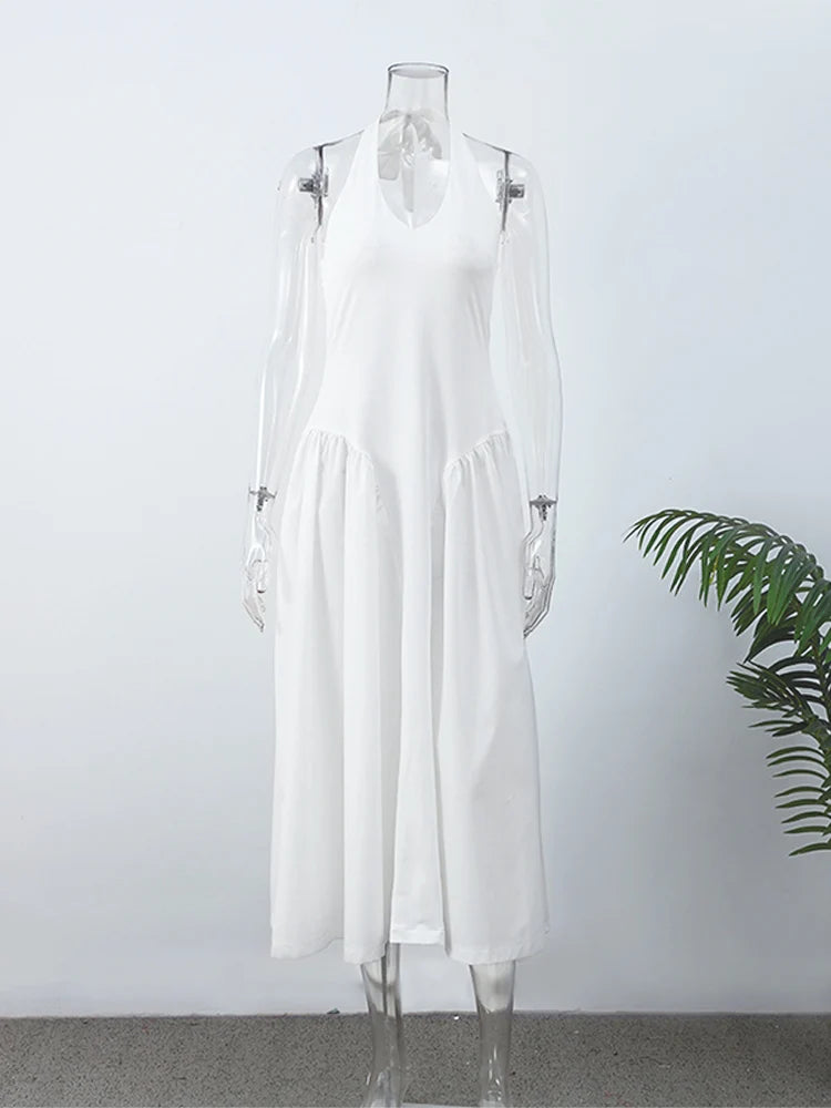 Luxurious Deep V-Neck Split Pleated Dress