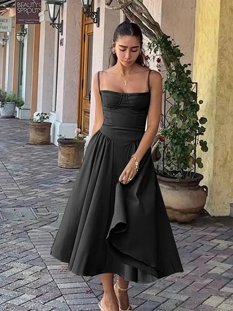 Luxurious Deep V-Neck Split Pleated Dress