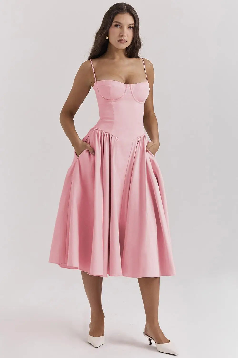 Luxurious Deep V-Neck Split Pleated Dress
