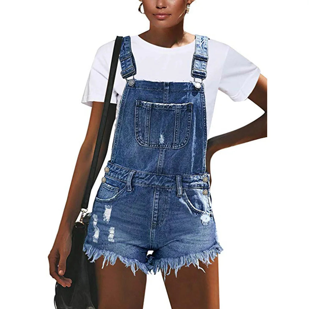 Torn Denim Overalls - Summer Jumpsuit