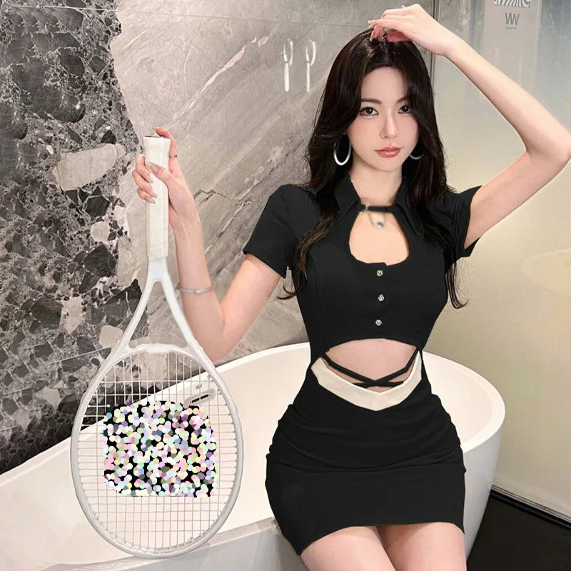 Sexy Kleur Koreaanse Jurk Met Uitsnijdingen