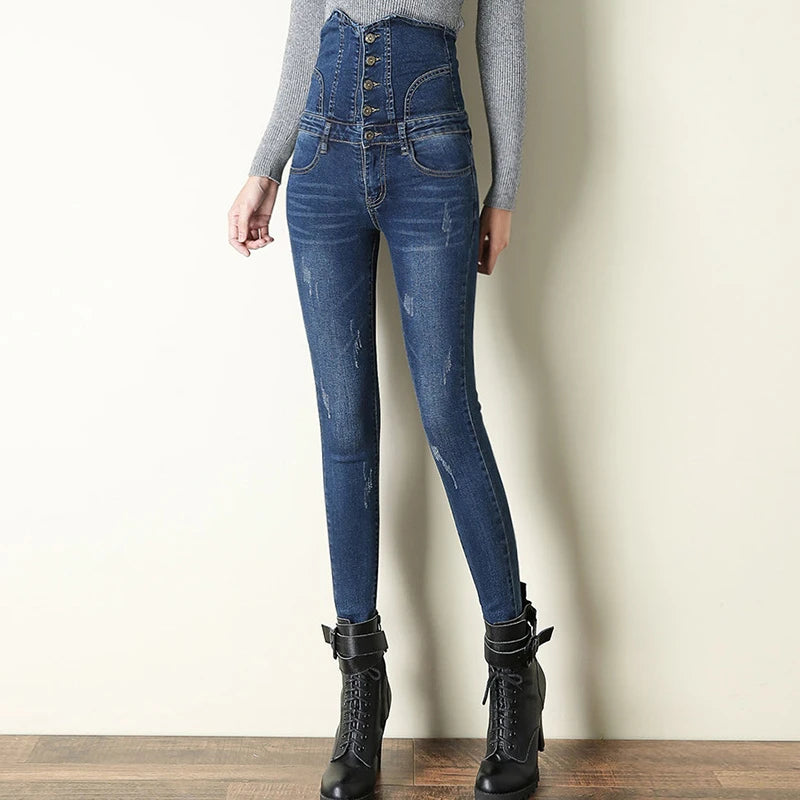 Sexy Superhoge Taille Skinny Potlood Jeans