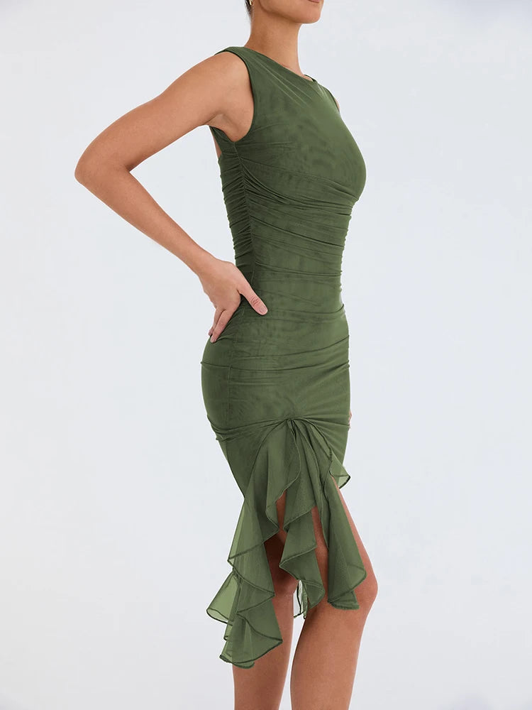 Abito Midi Celestial Charm con Ruches