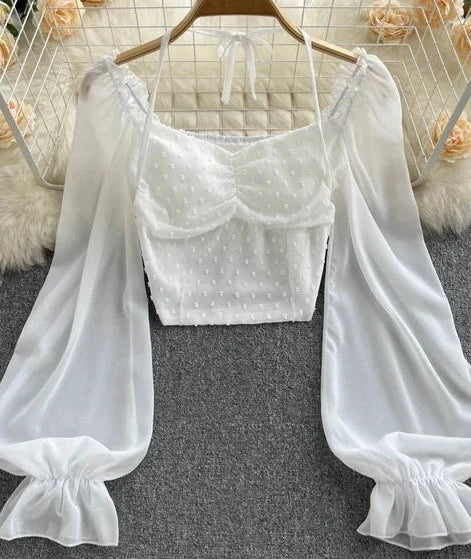 Zonnestraal Polka Dot Falten Kurze Bluse