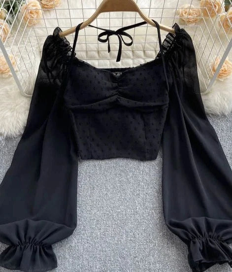 Zonnestraal Polka Dot Falten Kurze Bluse