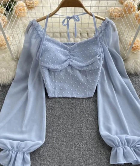 Zonnestraal Polka Dot Falten Kurze Bluse