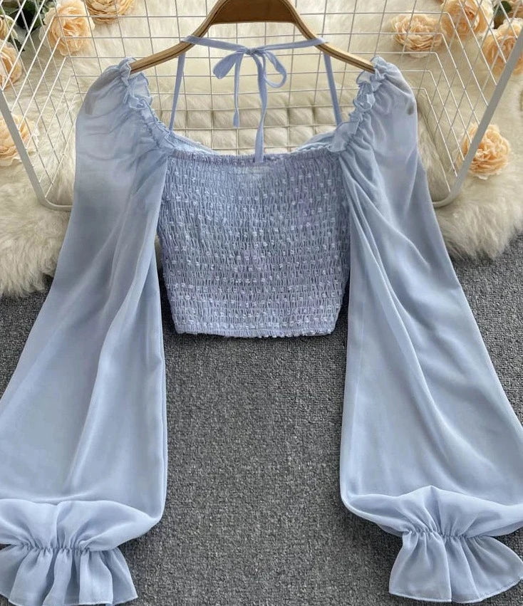 Zonnestraal Polka Dot Falten Kurze Bluse