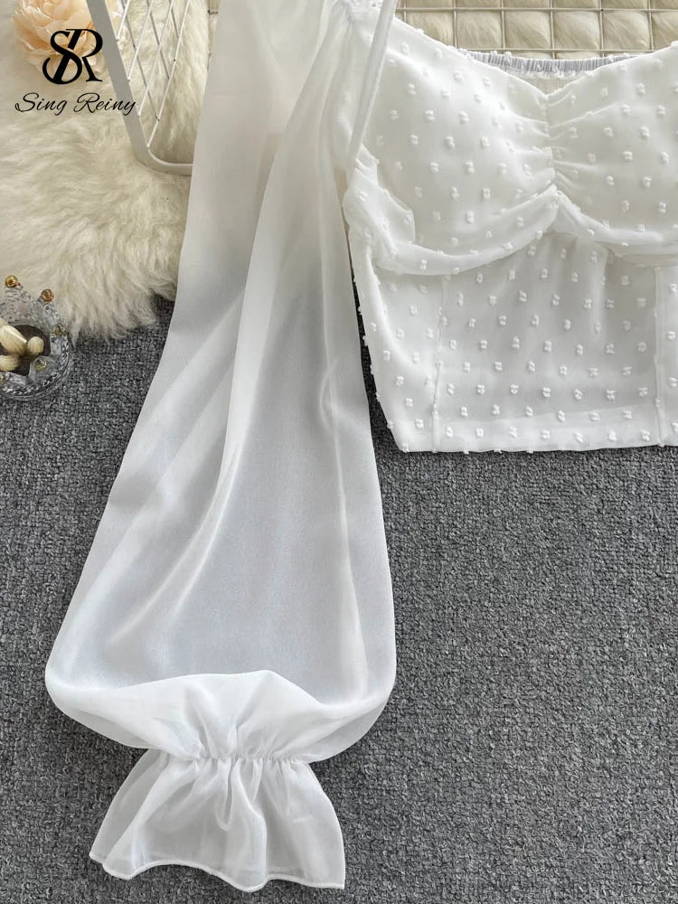 Zonnestraal Polka Dot Falten Kurze Bluse