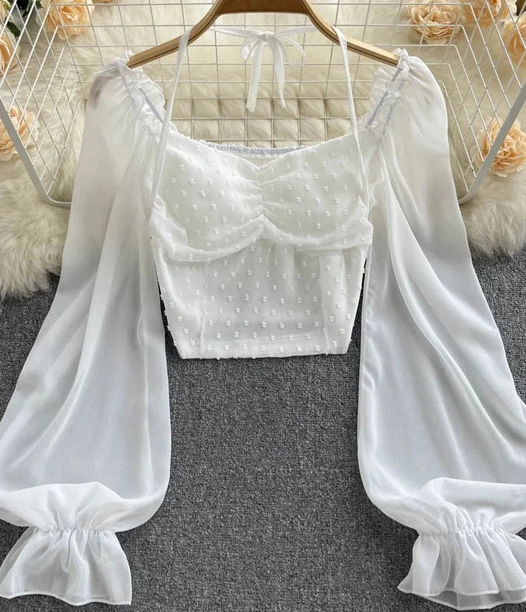 Zonnestraal Polka Dot Falten Kurze Bluse