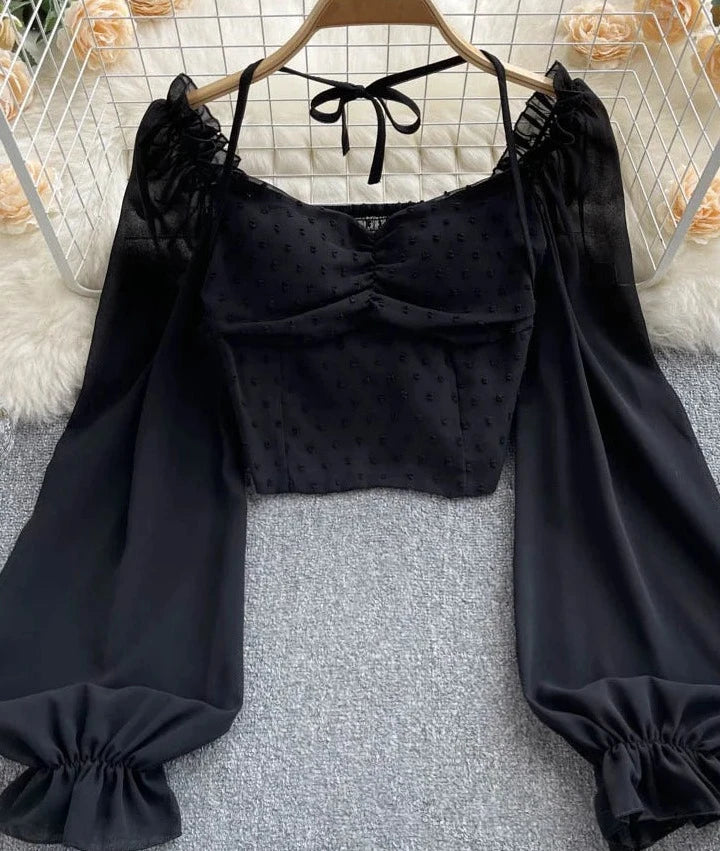 Zonnestraal Polka Dot Falten Kurze Bluse