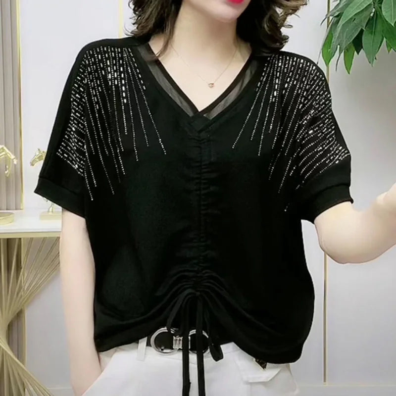 Stilvolle V-Ausschnitt Bluse mit Schleifendetail