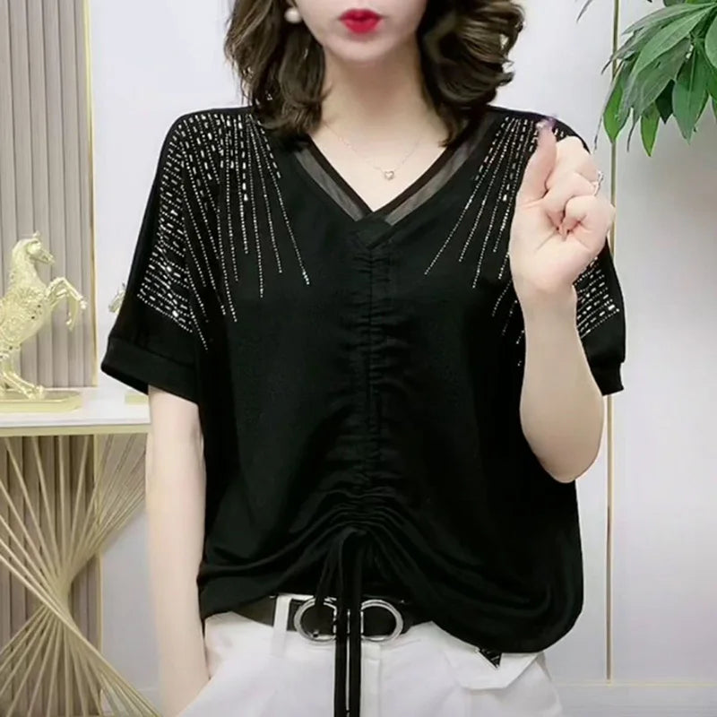 Stilvolle V-Ausschnitt Bluse mit Schleifendetail