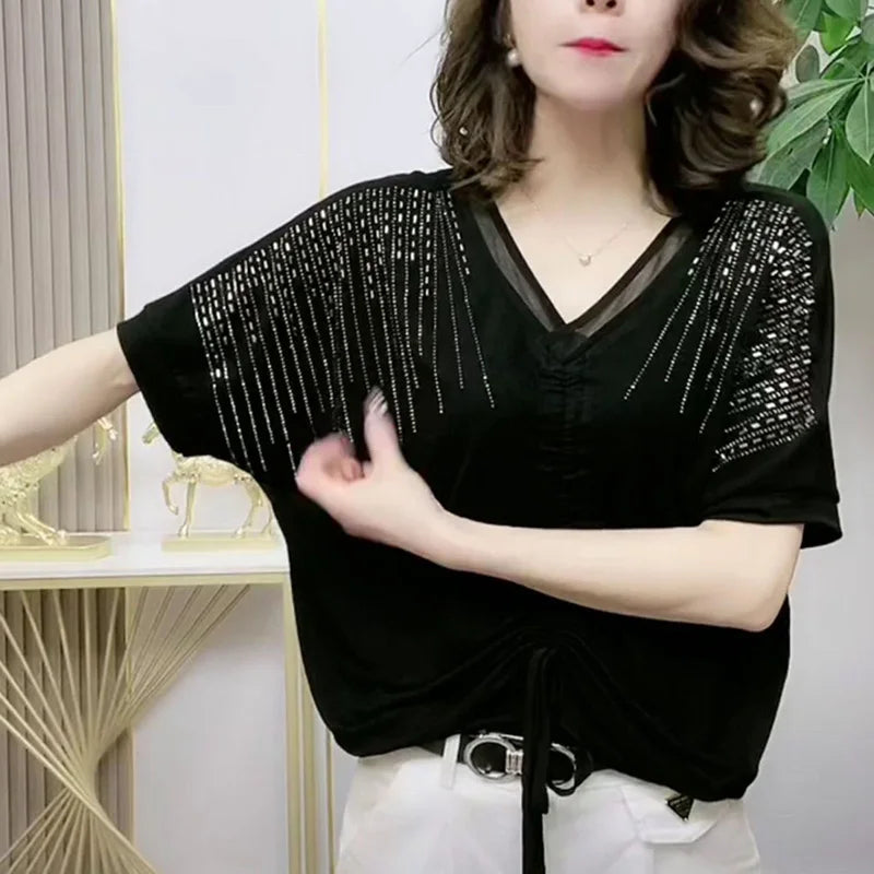 Stilvolle V-Ausschnitt Bluse mit Schleifendetail