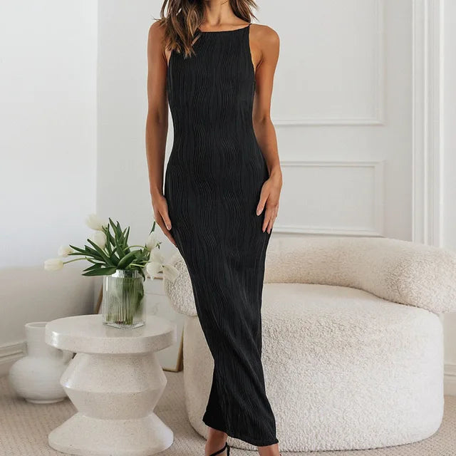 Stylish Streetstyle Wrinkle Firm Garter Long Sleeveless Slim Dress