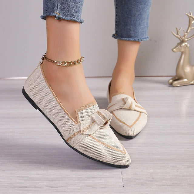 Stijlvolle Strik Dames Instappers - Comfortabele Puntige Neus Platte Schoenen voor de Zomer van 2024