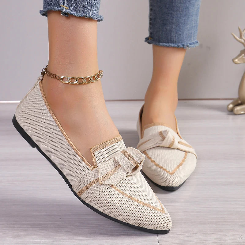Stijlvolle Strik Dames Instappers - Comfortabele Puntige Neus Platte Schoenen voor de Zomer van 2024