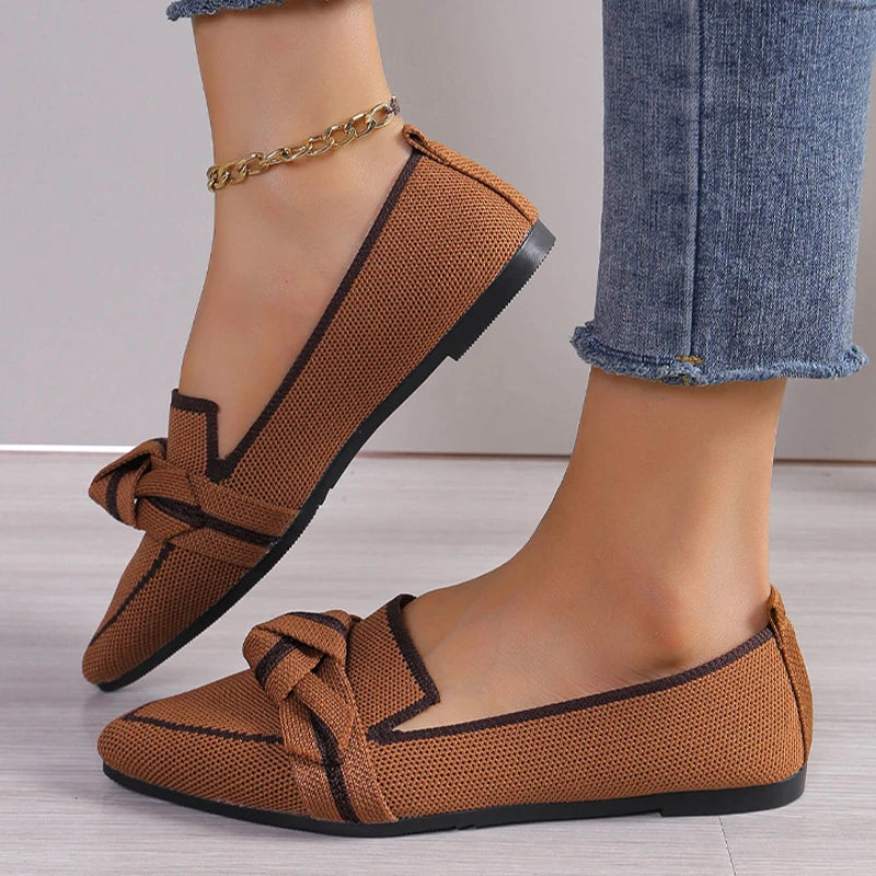 Stijlvolle Strik Dames Instappers - Comfortabele Puntige Neus Platte Schoenen voor de Zomer van 2024