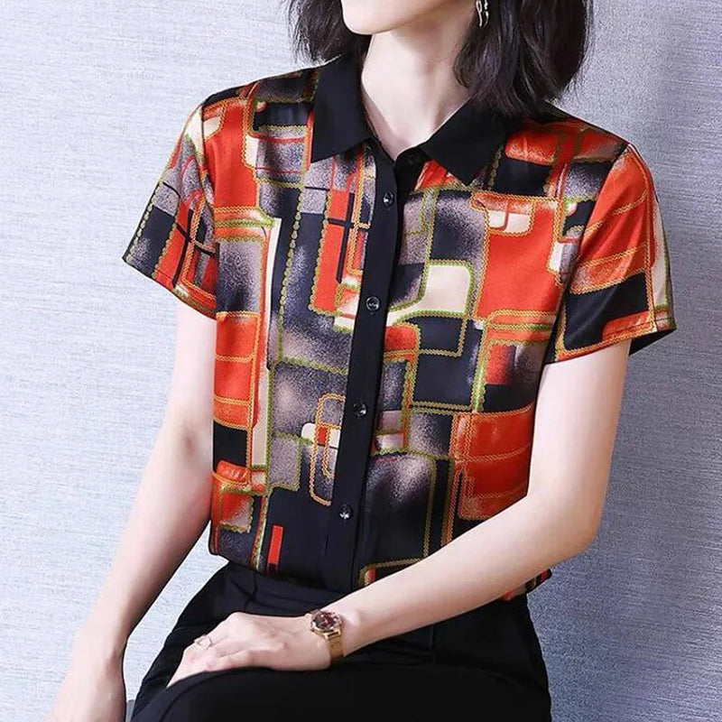 ChicThreads Camicia Estiva Stampa Tutto Abbinabile Manica Corta