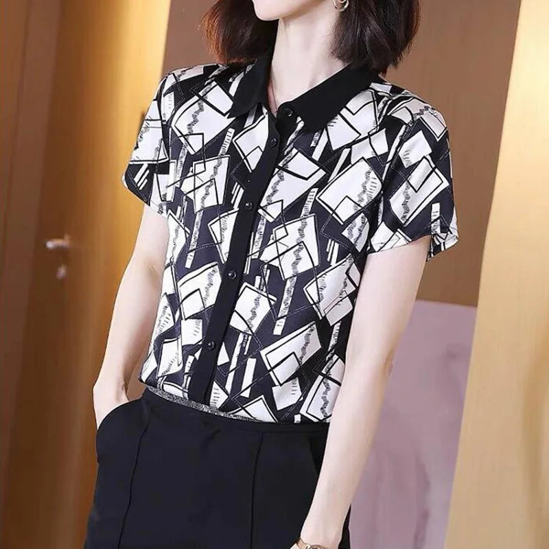 ChicThreads Camicia Estiva Stampa Tutto Abbinabile Manica Corta