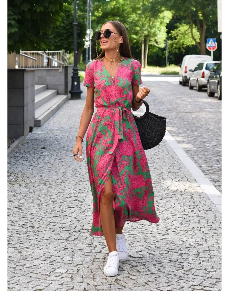 Celestia V-Hals Bloemenprint Zomerjurk