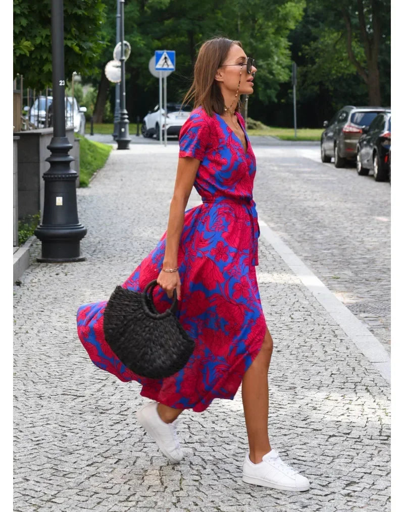 Celestia V-Hals Bloemenprint Zomerjurk
