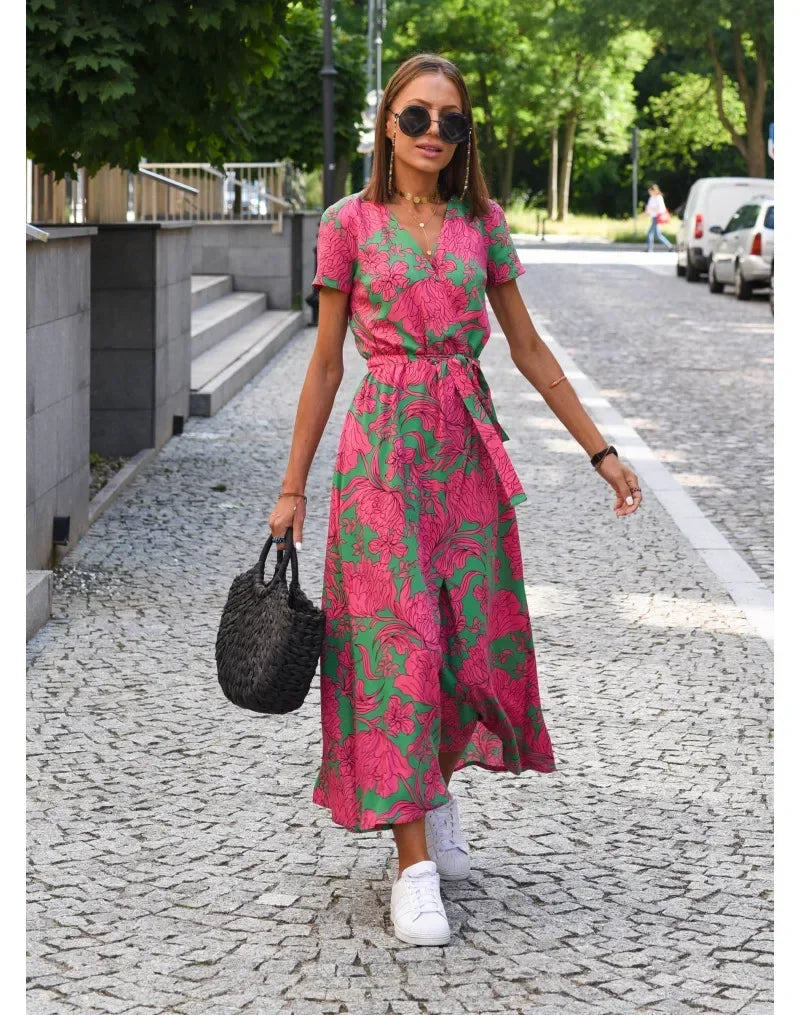 Celestia V-Hals Bloemenprint Zomerjurk