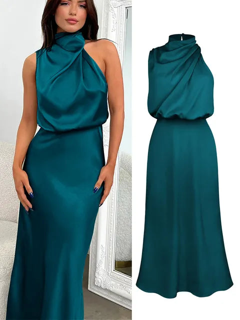 VELANORA- Elegant Satin Maxi Dress