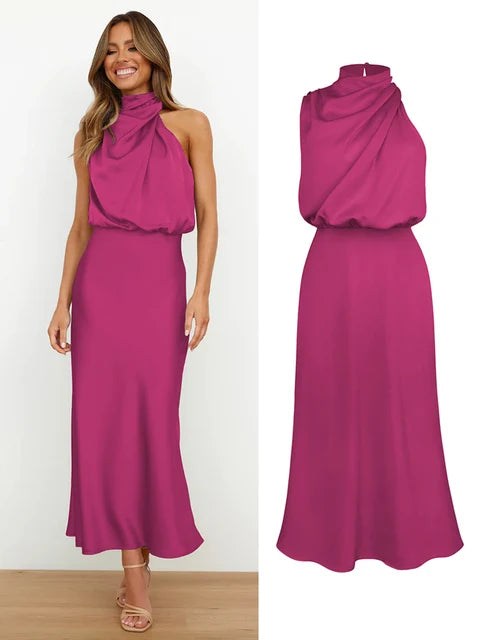 VELANORA- Elegant Satin Maxi Dress