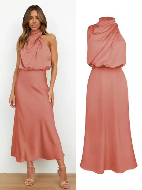 VELANORA- Elegant Satin Maxi Dress