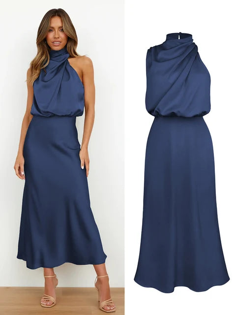 VELANORA- Elegant Satin Maxi Dress