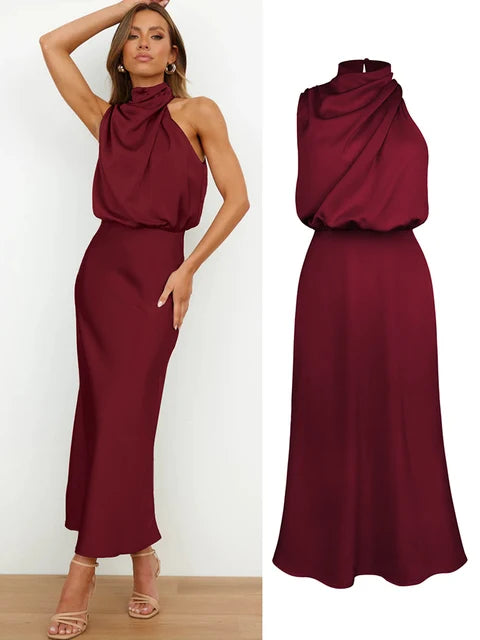 VELANORA- Elegant Satin Maxi Dress